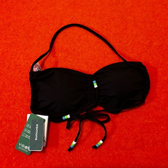 Black bead and drawstring bandeau bikini top NWT - Picture 2 of 12